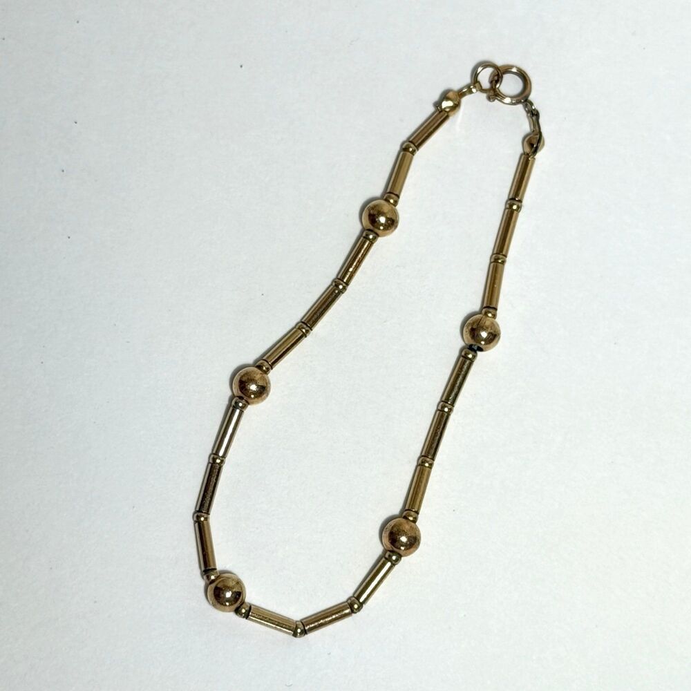 Vintage 1/20 12K Gold Filled Bead & Tube Station Chain Bracelet - 7.25 Inch